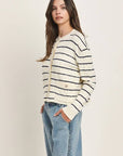 Hannah- Cable Knit Striped Cardigan