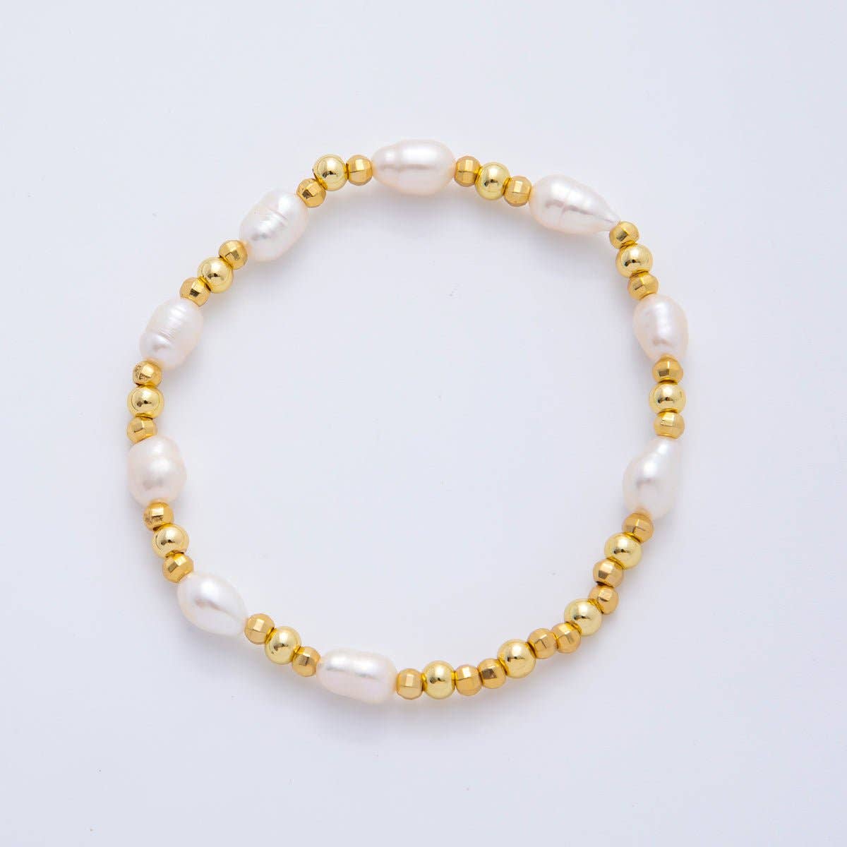 18K Gold Filled Freshwater Pearl Stretch Bead Bracelet