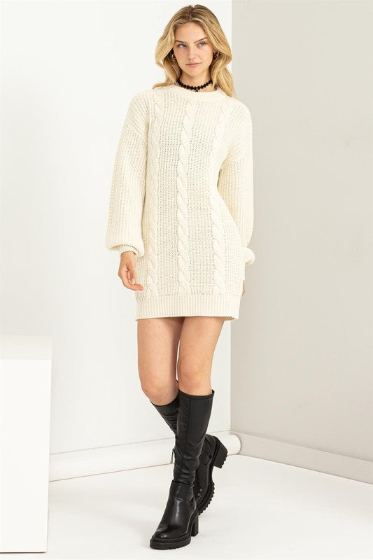 Chloe Cable Knit Ribbed Mini Sweater Dress