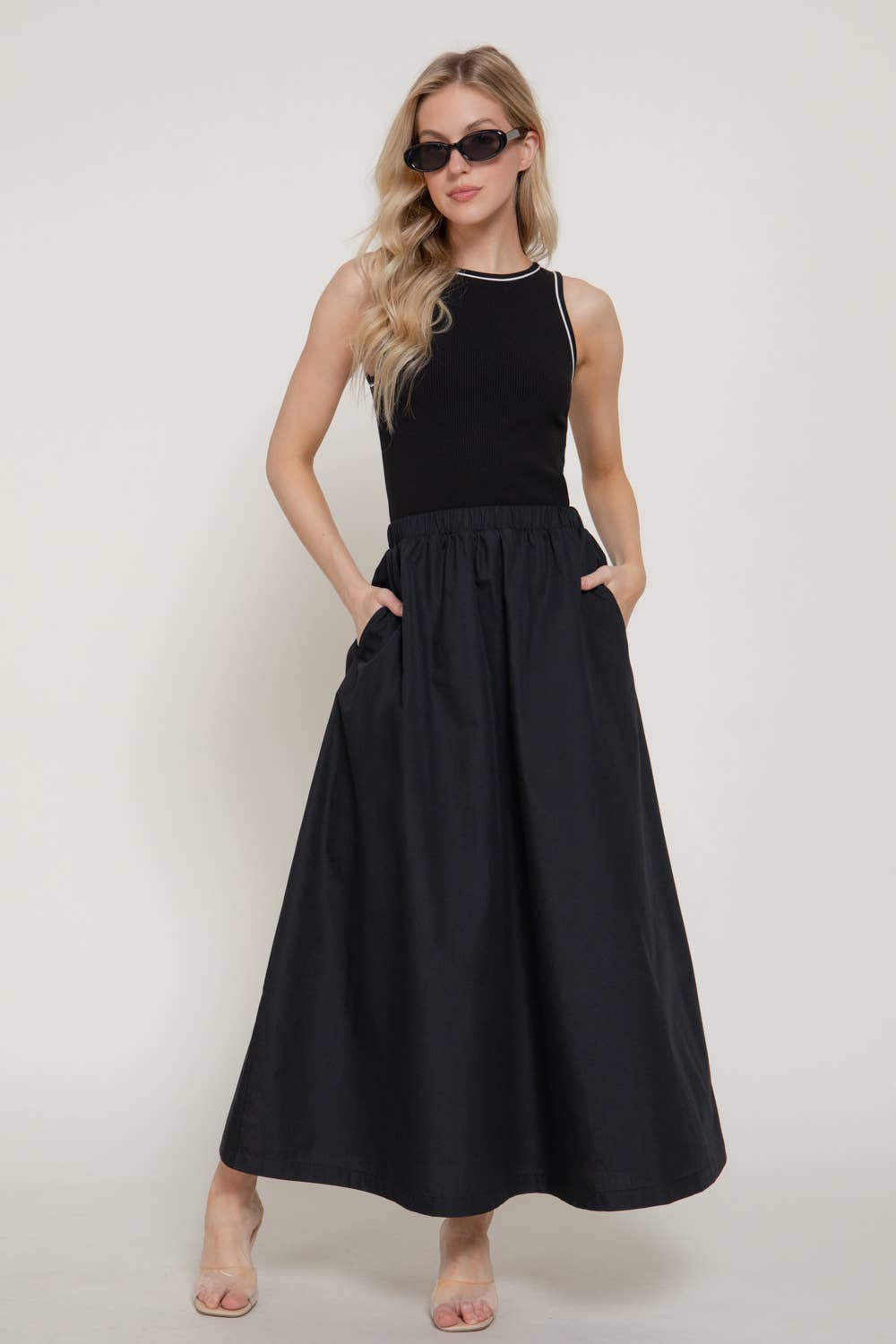 Brisa Sleeveless Piping Knit Long Dress