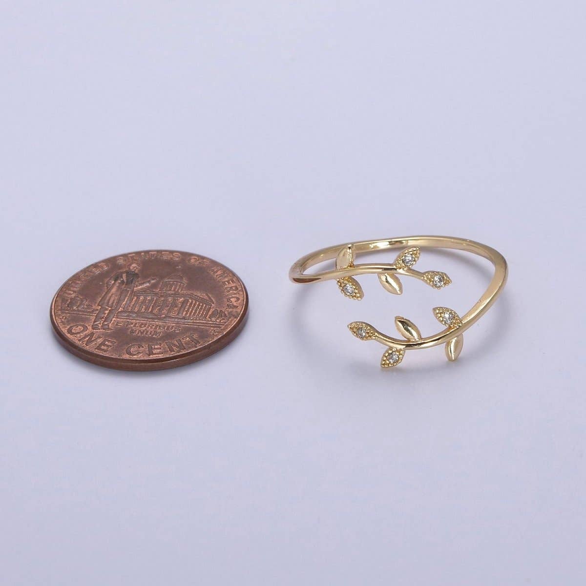 Micro Pave Olive Vine Leaf Adjustable Ring
