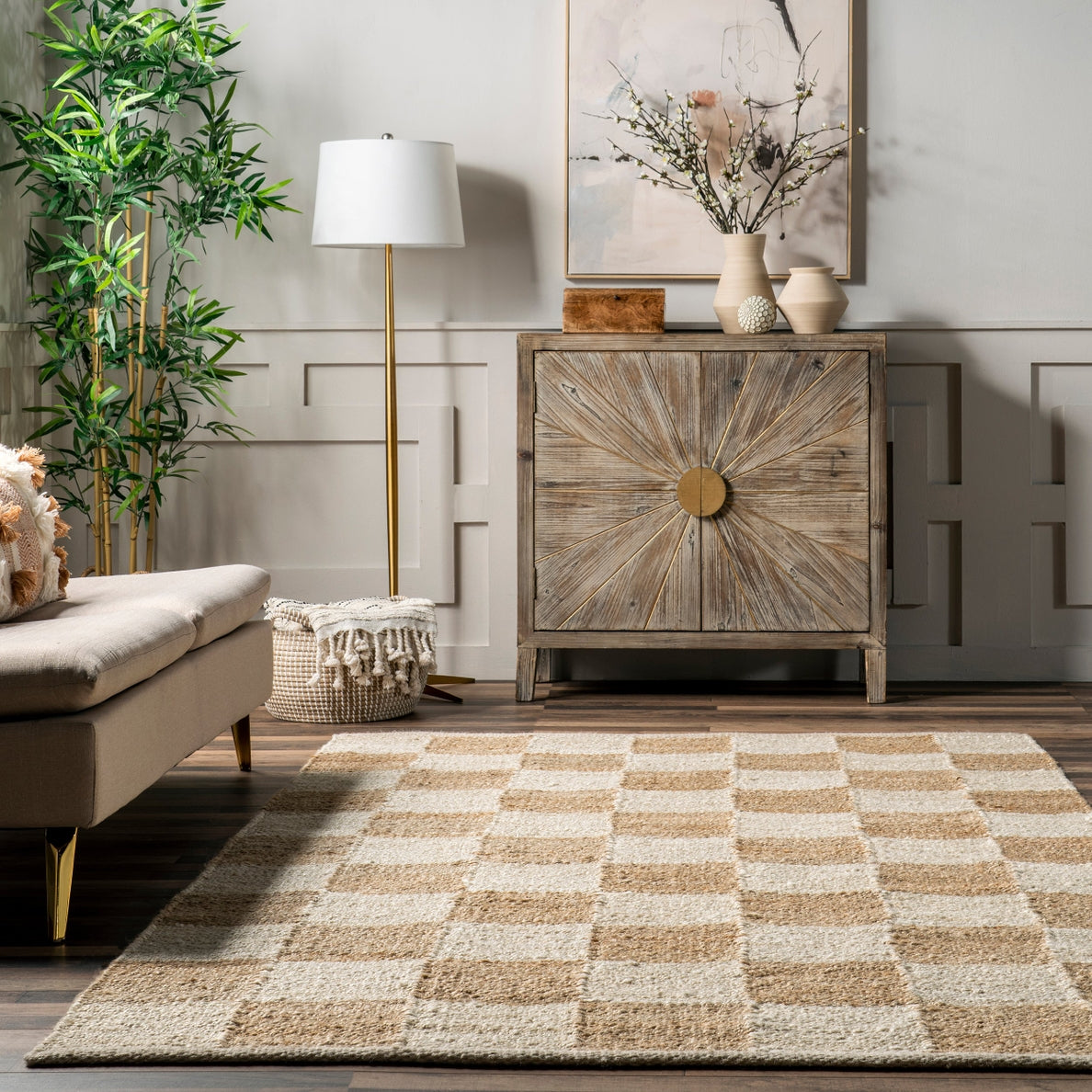 Christana Traditional Checkered Jute Area Rug