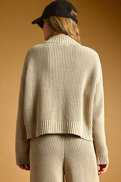 Maleah Two Tone Half Zip Sweater Knit Top