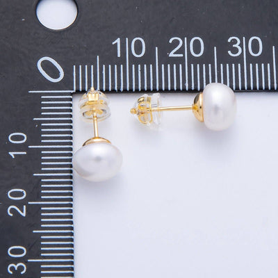 16K Gold Filled 8mm White Shell Pearl Button Minimalist Stud