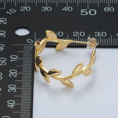 30mm Nature Leaf C-Shaped Hoop Earrings