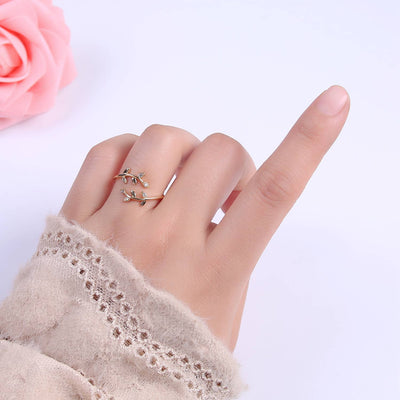 Micro Pave CZ Crystal Gold Minimalist Olive Vine Ring