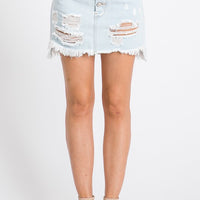 BUTTON FLY DISTRESSED SHORT SKIRT