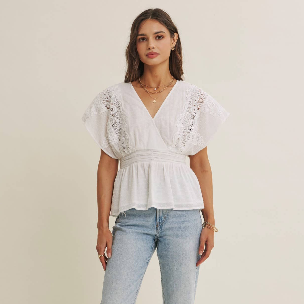 Zoie Swiss Dot Lace Peplum Blouse – Cloth + Cabin