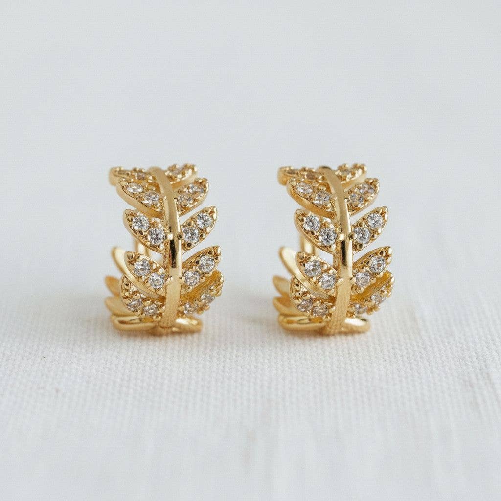 French Vintage Cubic Zirconia Leaf Stud Earrings - Cloth + Cabin