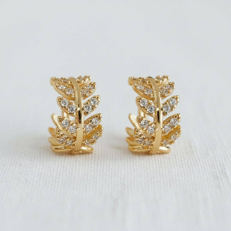 French Vintage Cubic Zirconia Leaf Stud Earrings - Cloth + Cabin
