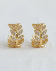 French Vintage Cubic Zirconia Leaf Stud Earrings - Cloth + Cabin