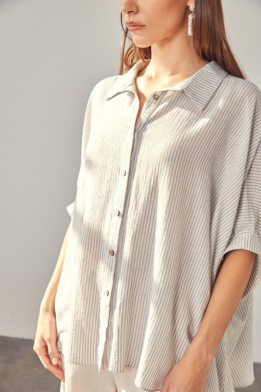 Patti Striped Button Up Top