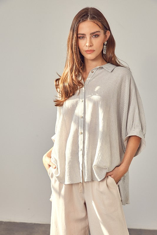Patti Striped Button Up Top