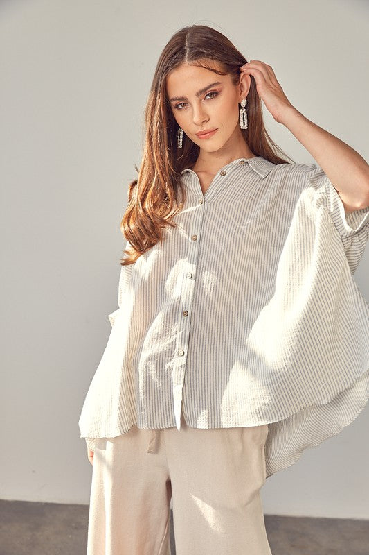 Patti Striped Button Up Top