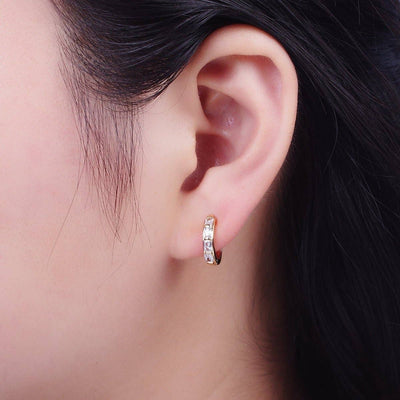 Baguette Cubic Zirconia Lined Huggie Hoops Earrings