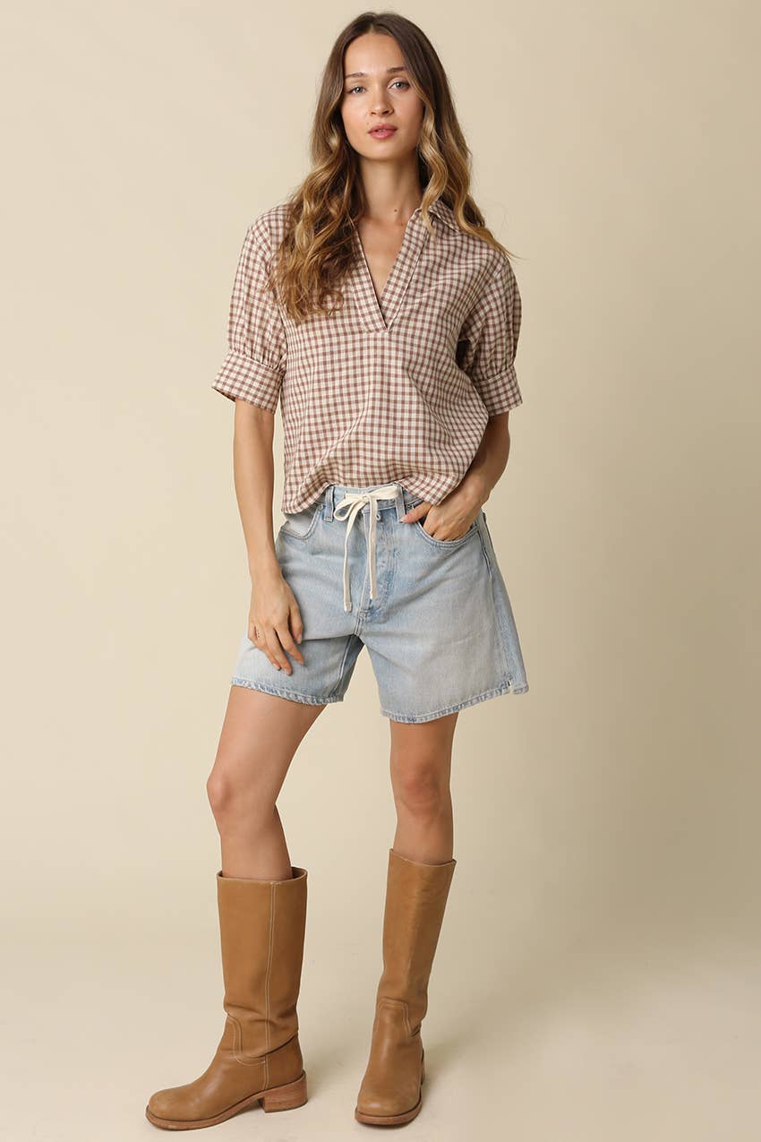 Anni Gingham Puff Sleeve Blouse