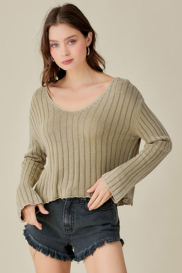 RAY V NECK CROP SWEATER