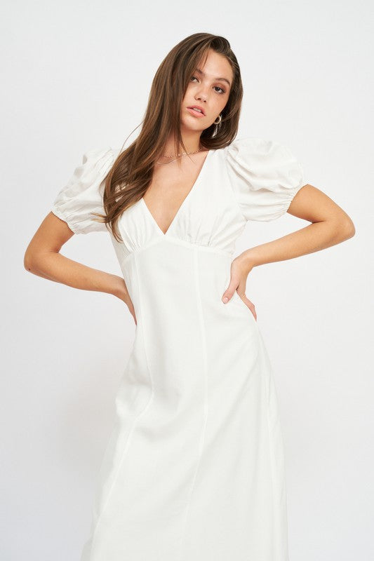 EMBER V NECK PUFF SLEEVE MAXI DRESS