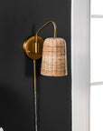 16-inch Brass and Rattan Wall Sconce