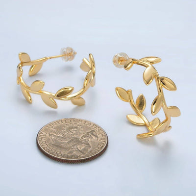 30mm Nature Leaf C-Shaped Hoop Earrings