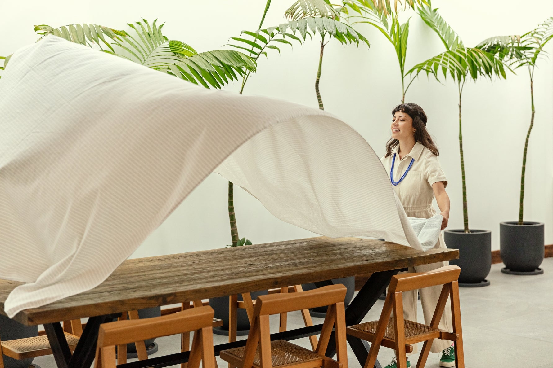 Natural Striped Tablecloth - Cloth + Cabin