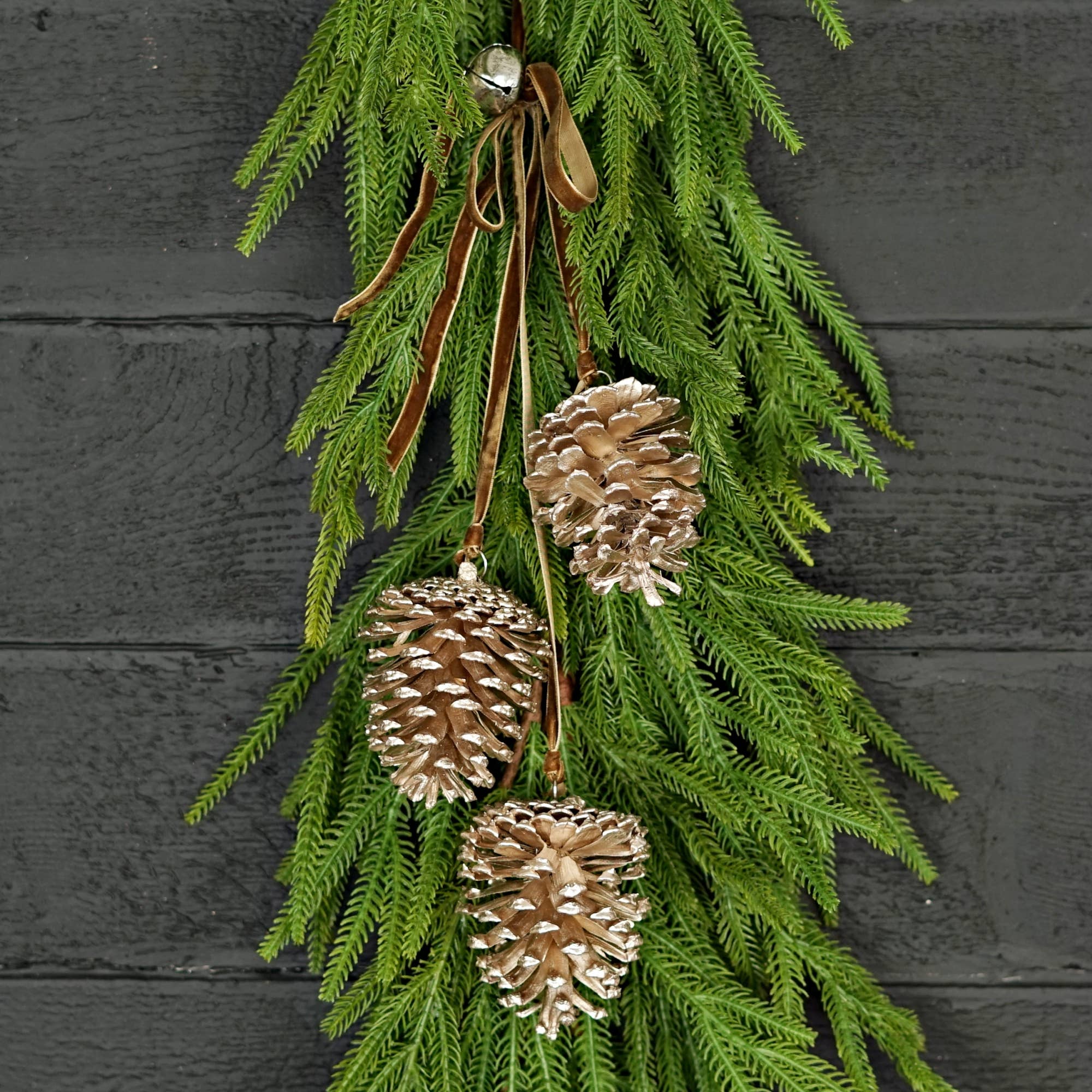 Champagne Glitter Pinecone Trio Cluster