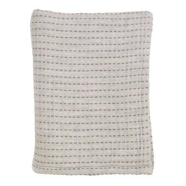 Grey Pure Cotton Line-Stitch Throw Blanket