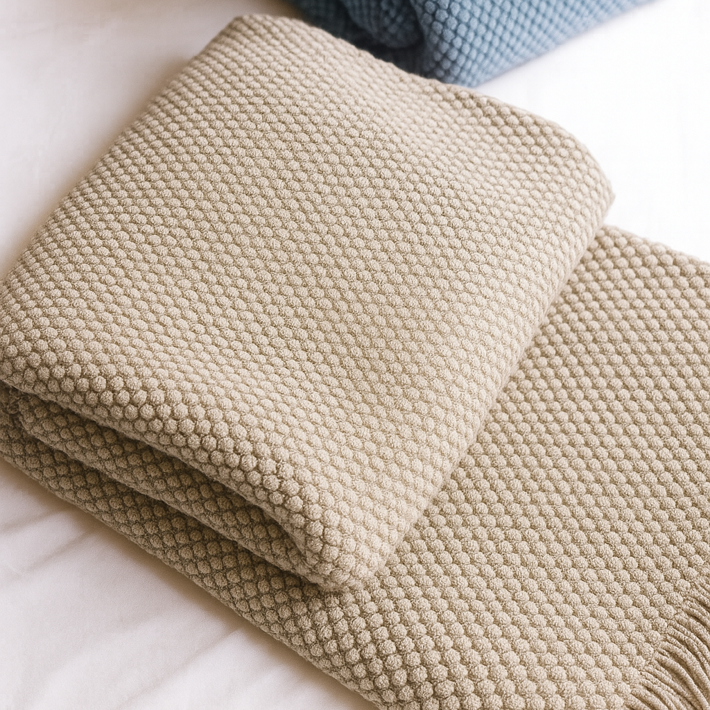 Textured Knit Throw Blanket with Fringe