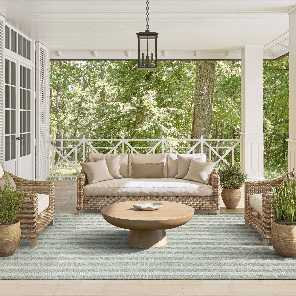 3x5 Ocean Striped Green Cream Indoor/Outdoor Area Rug