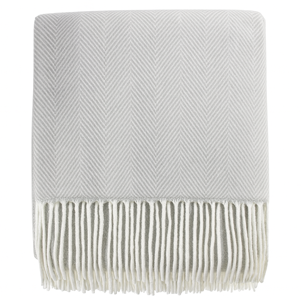 Grey Herringbone Fringed Throw Blanket