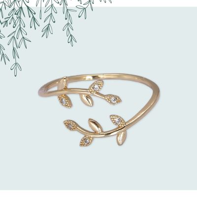 Micro Pave CZ Crystal Gold Minimalist Olive Vine Ring