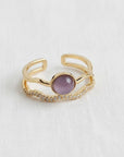 Cubic Zirconia Open Ring with Purple Cat's Eye