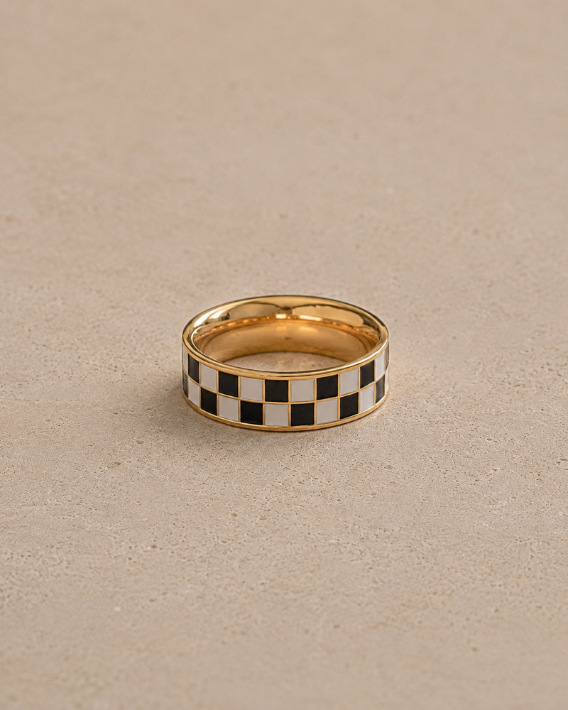 Chloe Gold Checkered Bold Statement Ring