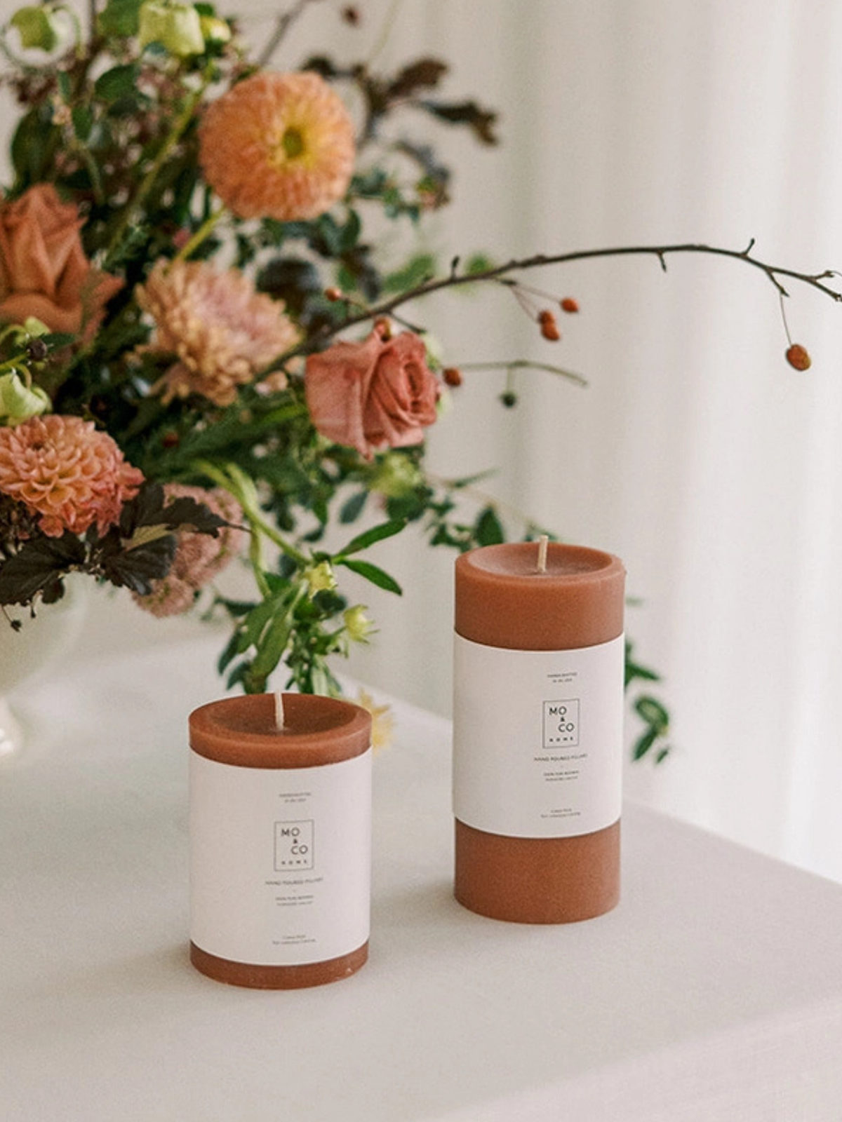 Terra Cotta Dipped Beeswax Taper Candles
