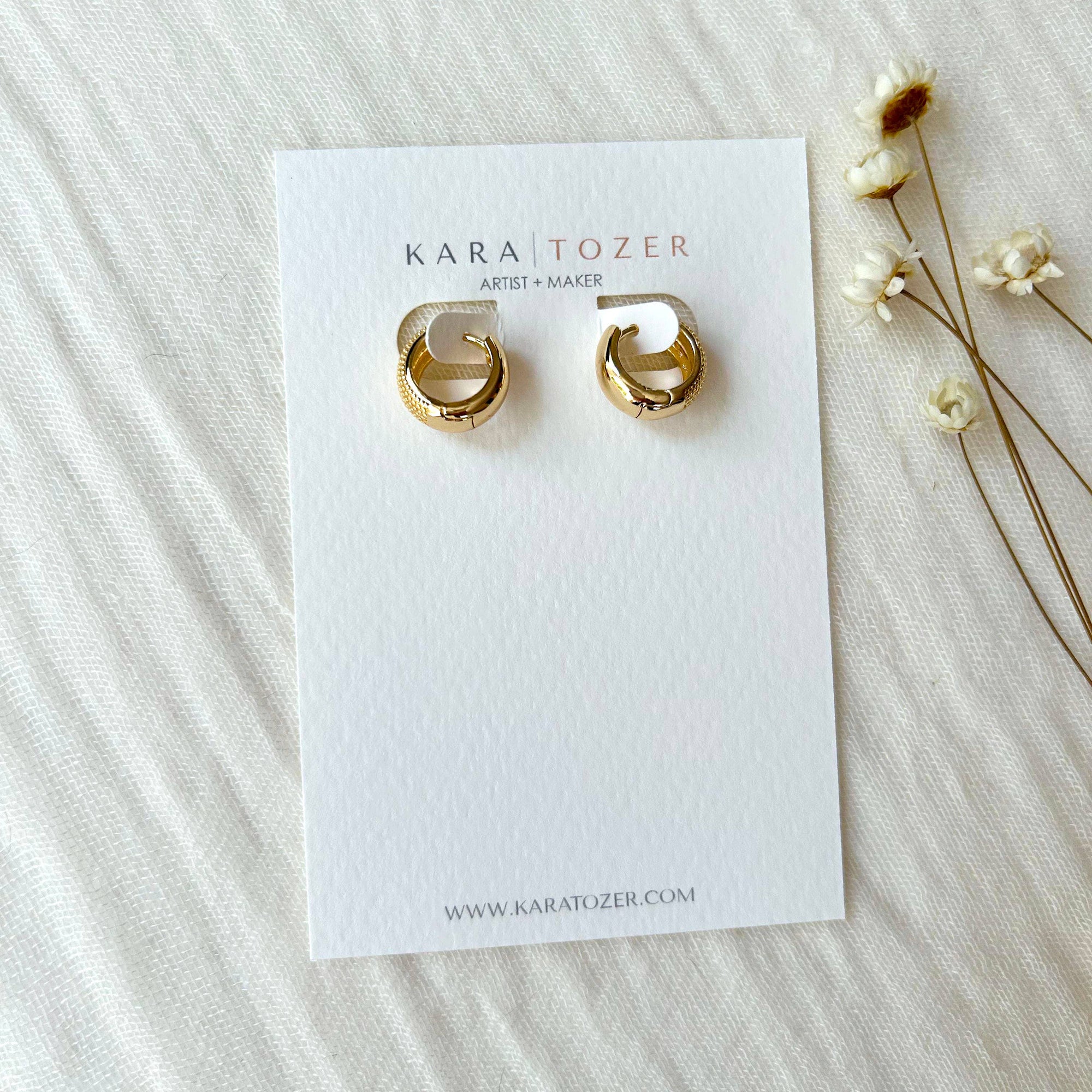 Gold Textured Huggie Hoops