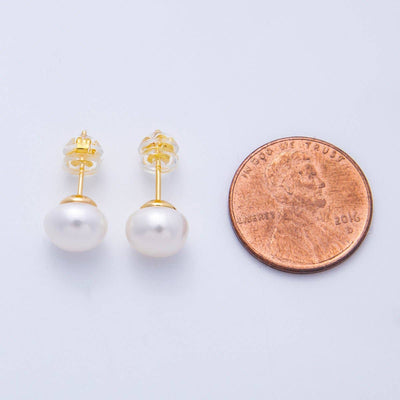 16K Gold Filled 8mm White Shell Pearl Button Minimalist Stud