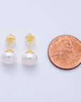 16K Gold Filled 8mm White Shell Pearl Button Minimalist Stud