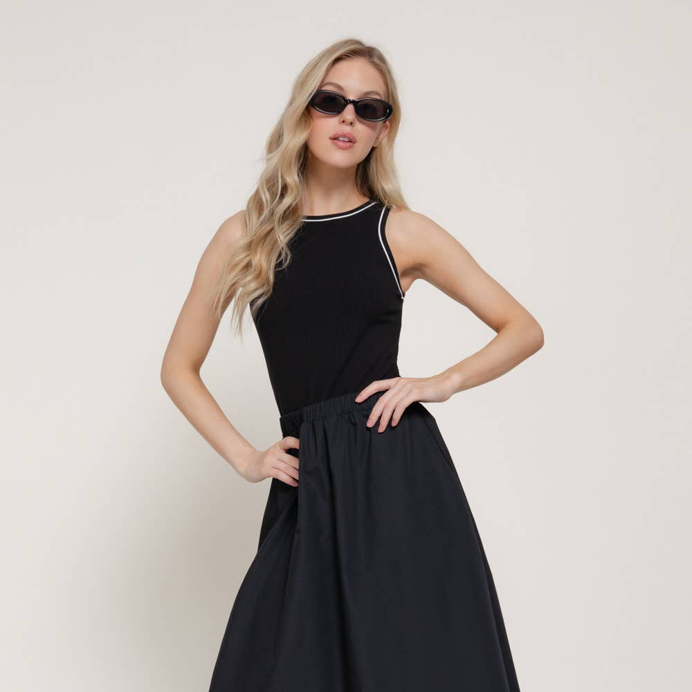 Brisa Sleeveless Piping Knit Long Dress