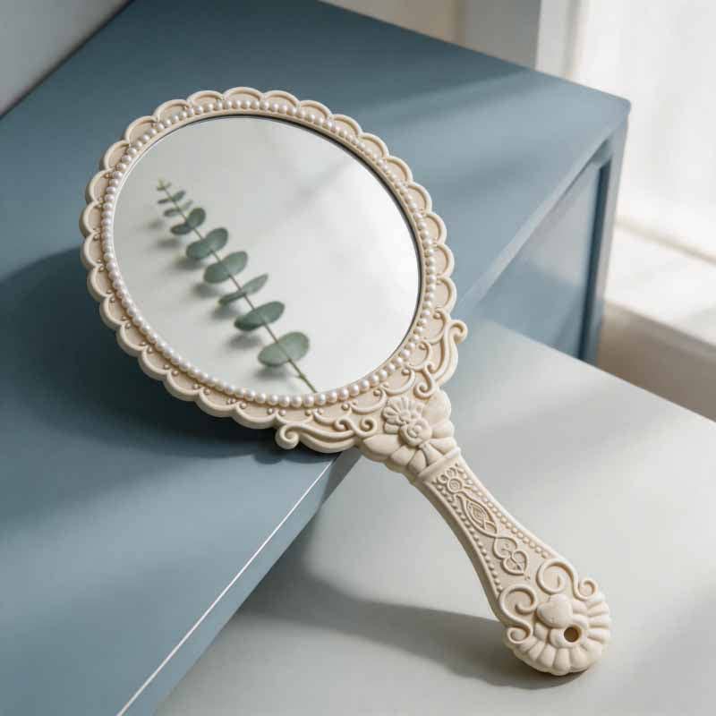 Vintage Cream Baroque Handheld Mirror