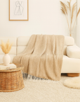 Camel Herringbone Fringed Throw Blanket