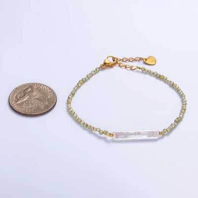 Stainless Steel Biwa Freshwater Pearl Multifaceted Crystal Gemstone 7 Inch Bracelet