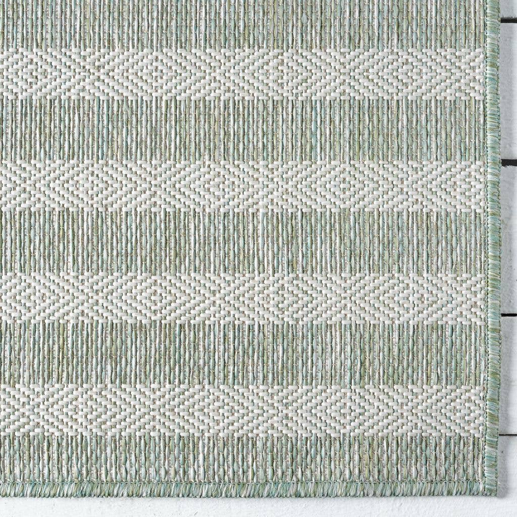 3x5 Ocean Striped Green Cream Indoor/Outdoor Area Rug