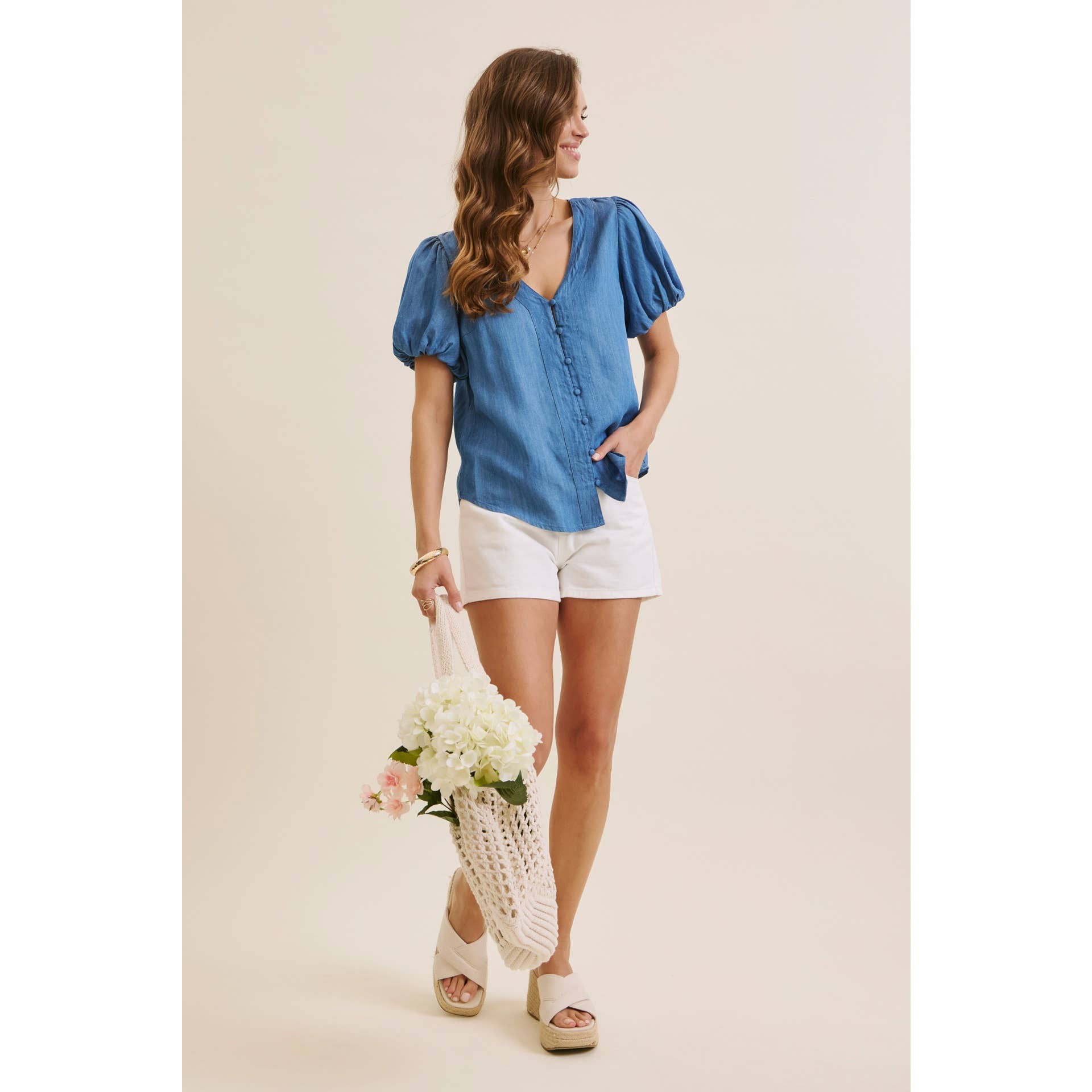 Danika Bubble-Sleeves Top