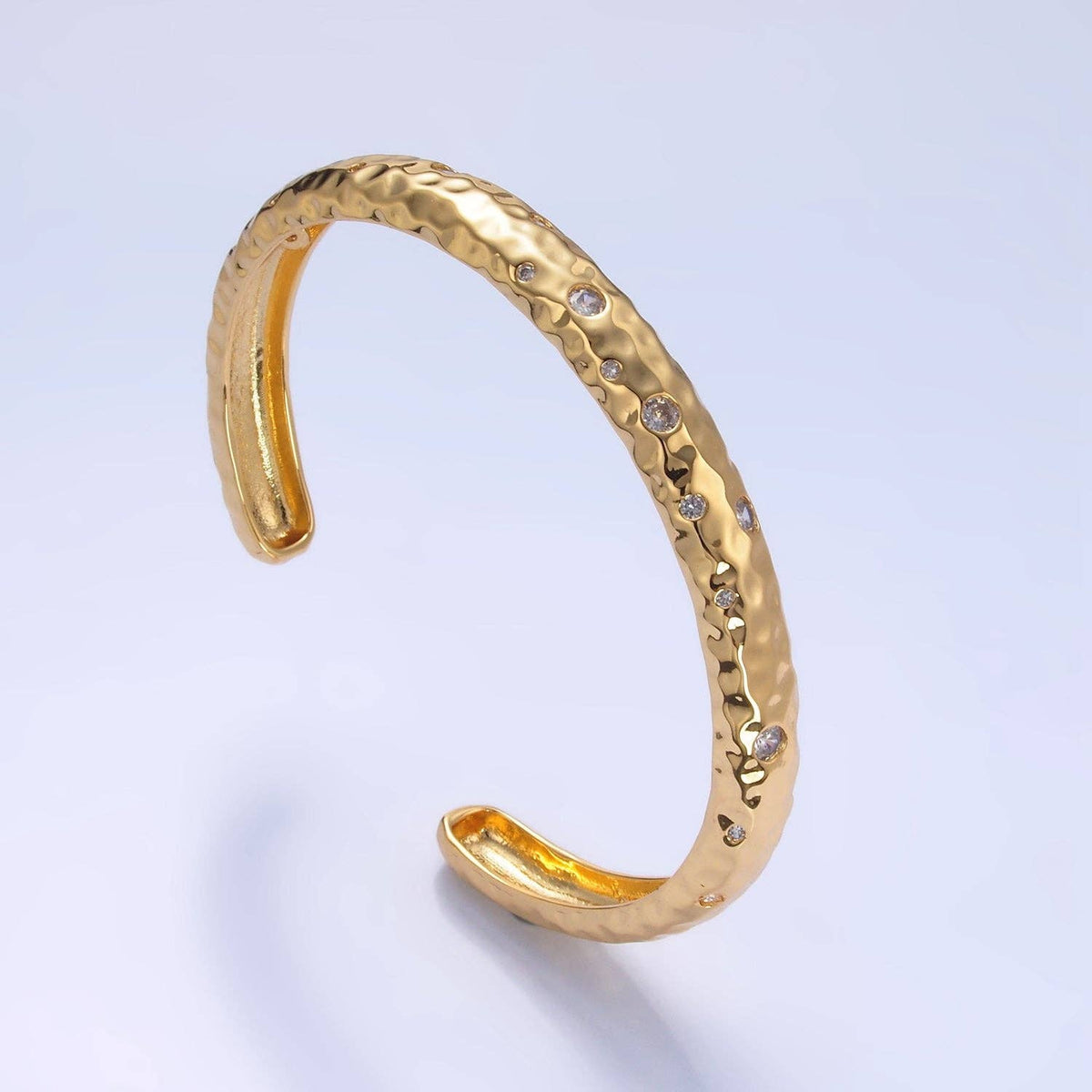 24K Gold Filled CZ Dotted Hammered Cuff Bracelet