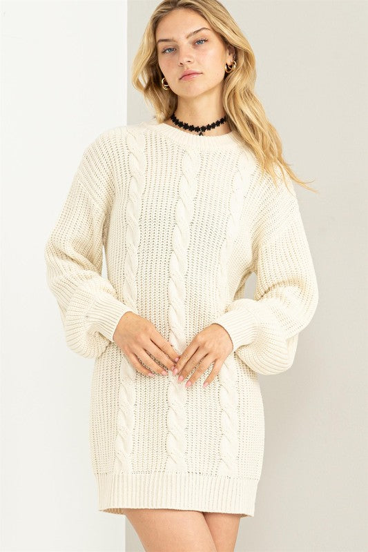 Chloe Cable Knit Ribbed Mini Sweater Dress