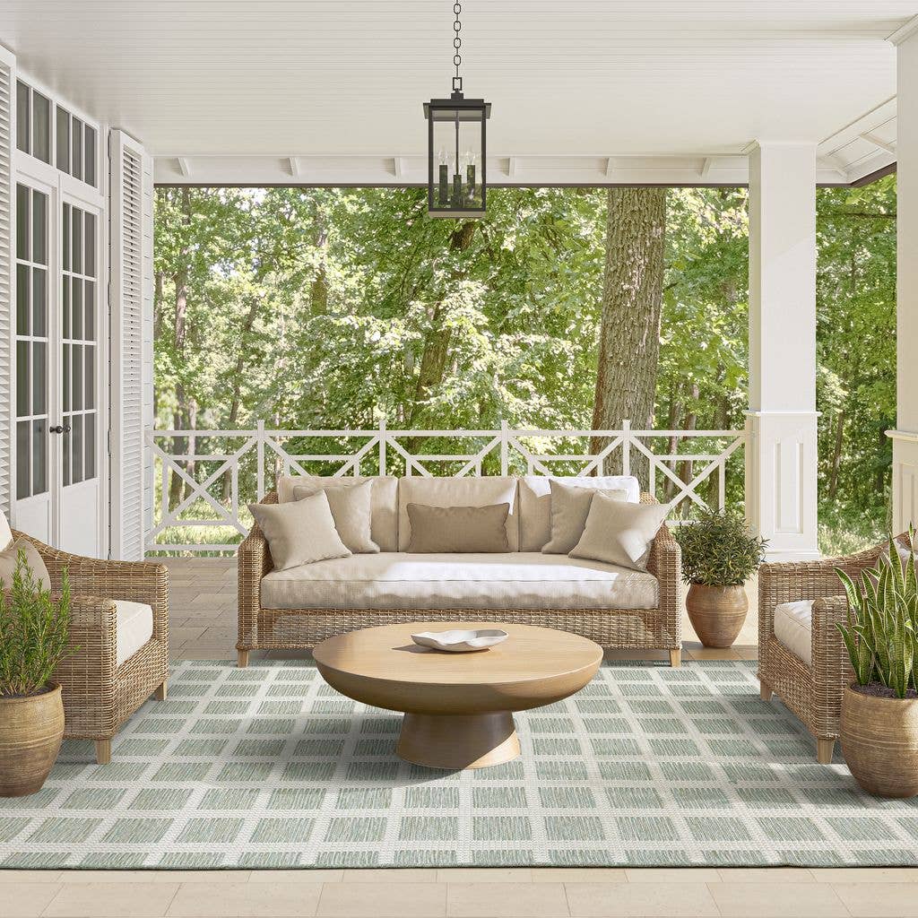 3x5 Ocean Gridscape Green Indoor/Outdoor Area Rug