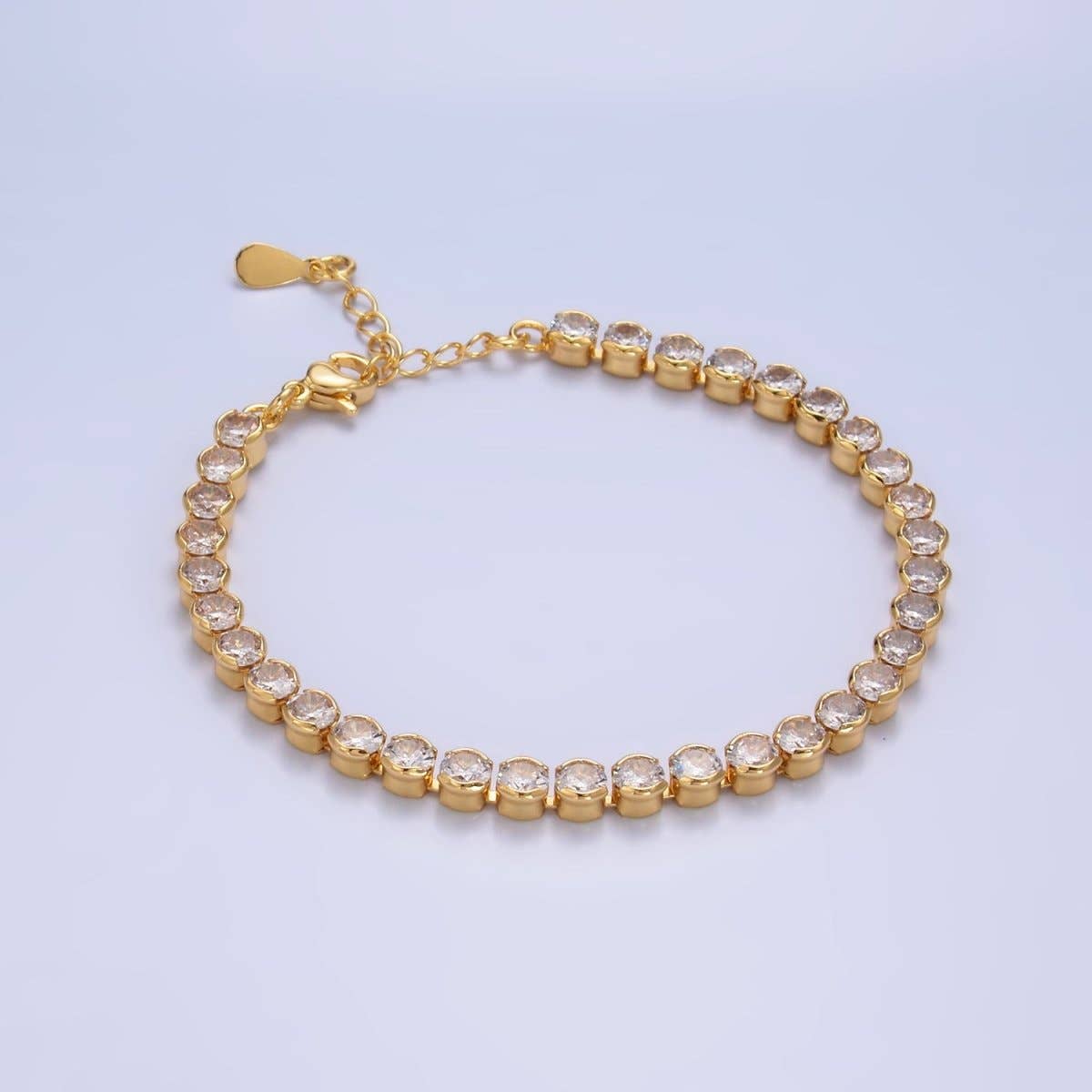 24K Gold Filled 4.5mm Clear CZ Round 7 Inch Tennis Bracelet