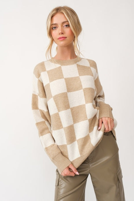 Gracelynn Soft Knit Checker Sweater