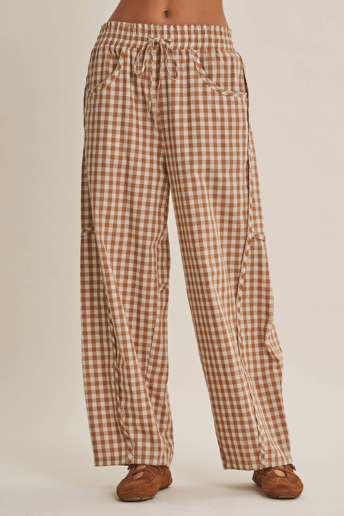 Desirae Gingham Cotton Barrel Leg Pants