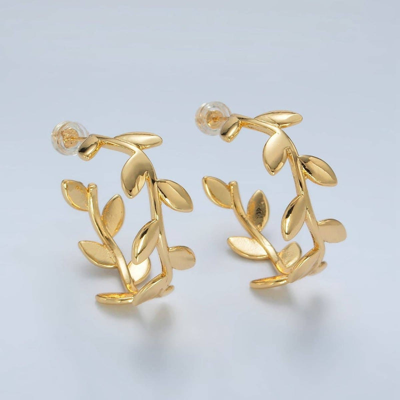 30mm Nature Leaf C-Shaped Hoop Earrings